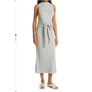 Vince Tie Front High Neck Sleeveless Knit Dress in Fog Winter Preppy Casual XL